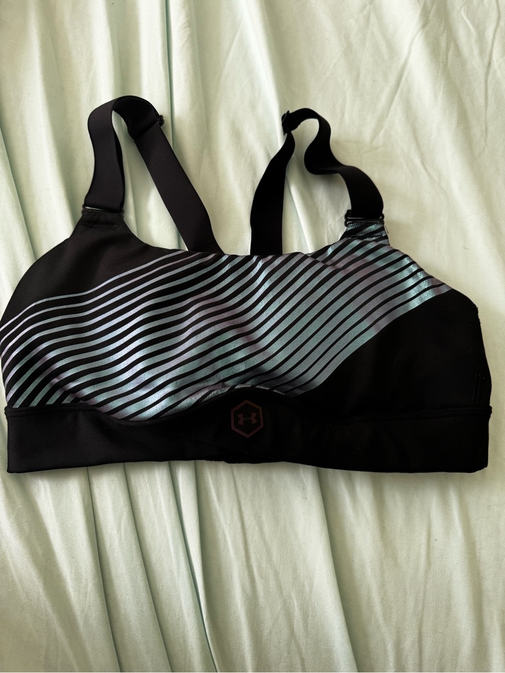 Under Armour Black Sports Bra with Iridescent Teal Stripe Accent size SM